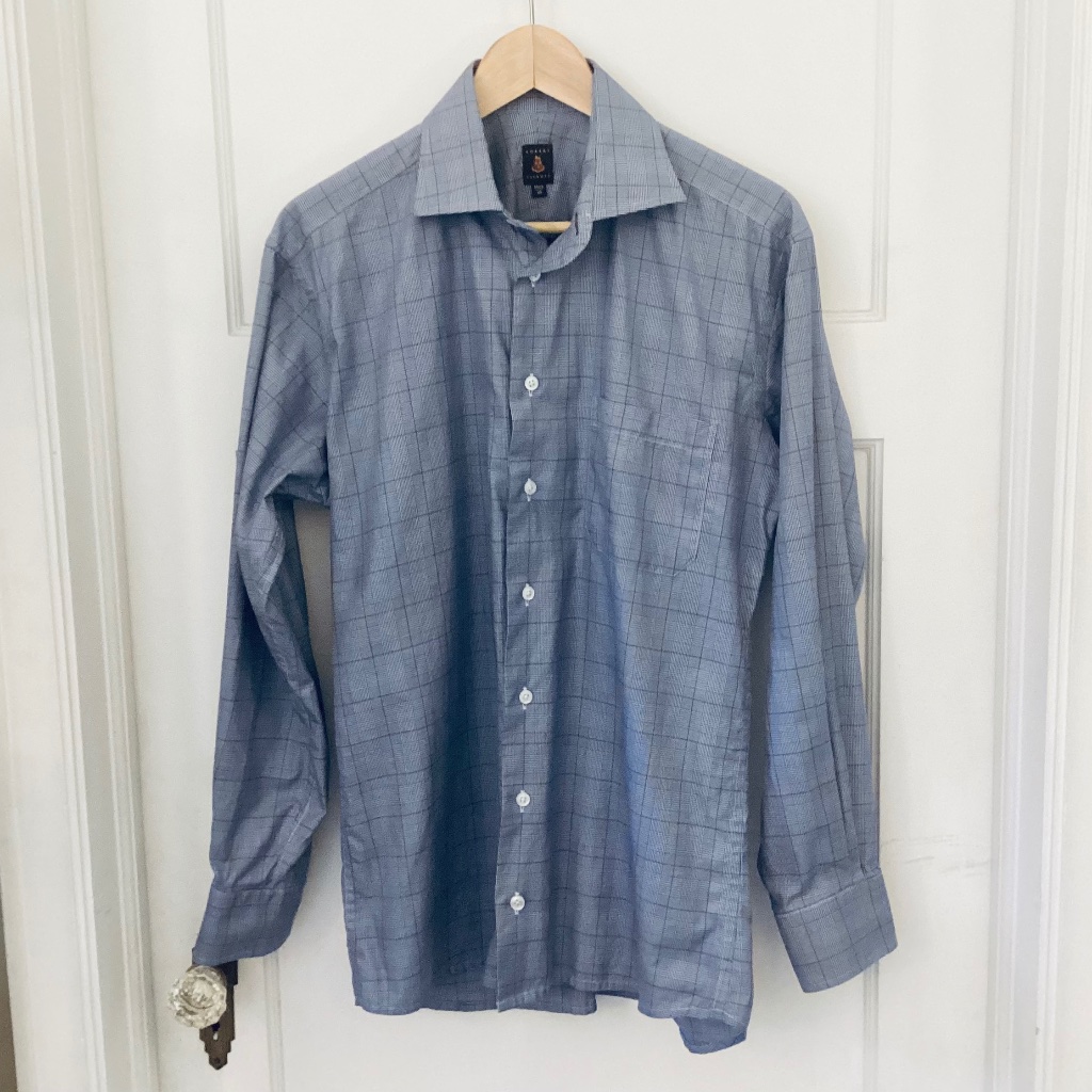 Robert Talbott Men Button Up Plaid Shirt Blue Size 15.5/33, Made In California